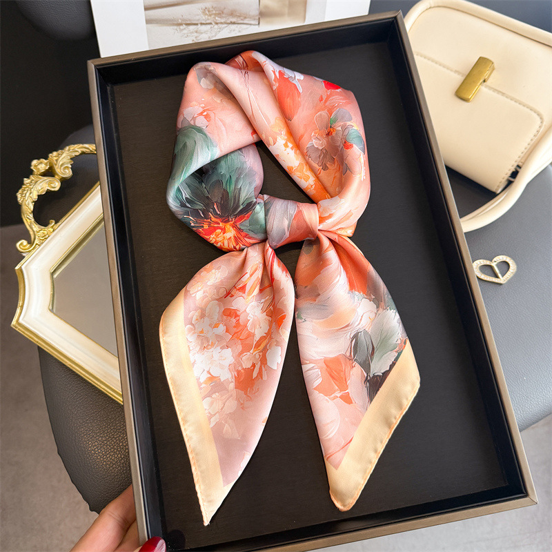 2026 New Floral Print Silk Squ - огляд і ціна Ascot Neck Scarf