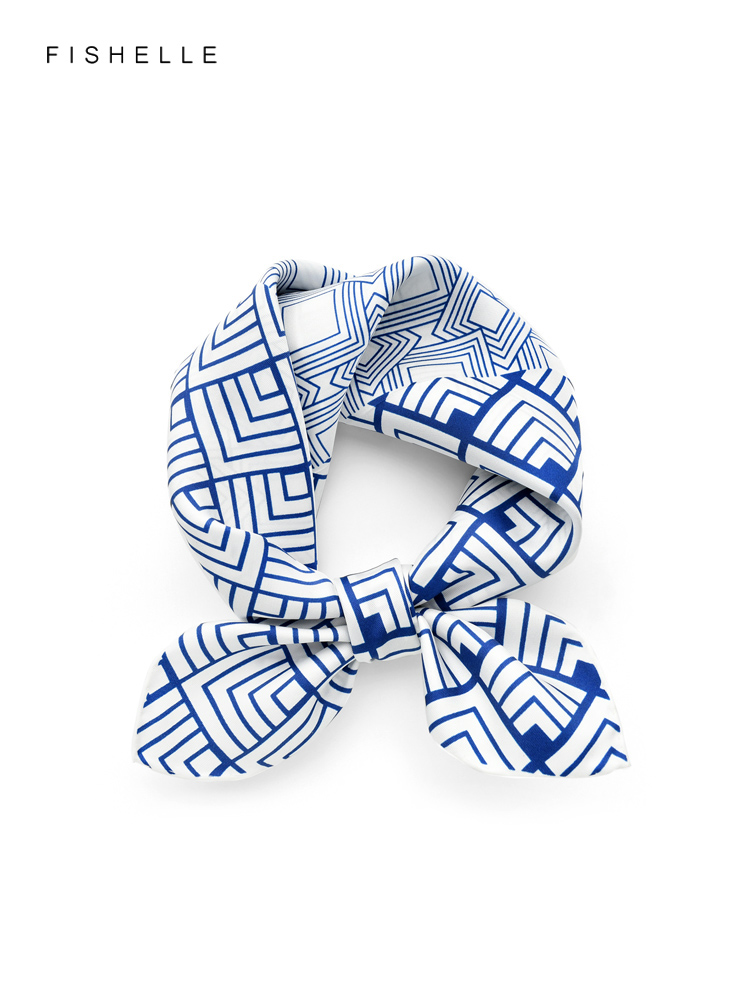 Geometric printed real silk tw - огляд і ціна Ascot Neck Scarf