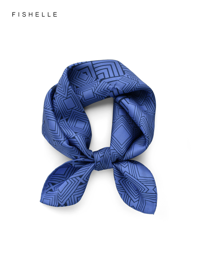Geometric printed real silk tw - огляд і ціна Ascot Neck Scarf