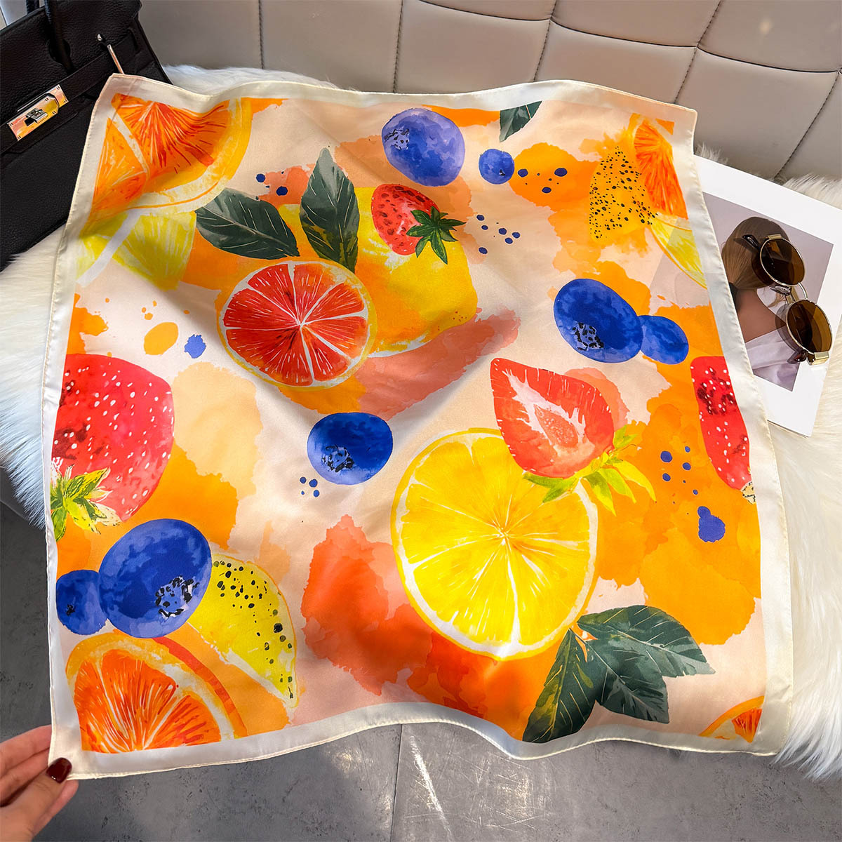 Fashion Lemon Fruit Pattern Sq - огляд і ціна Ascot Neck Scarf
