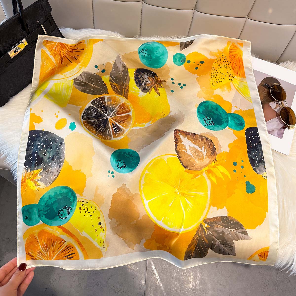Fashion Lemon Fruit Pattern Sq - огляд і ціна Ascot Neck Scarf