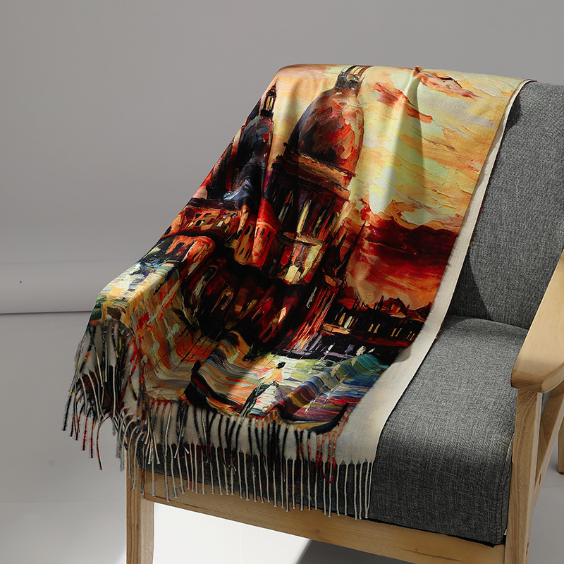 Luxury Brand Oil Painting Cash - огляд і ціна Woven Scarf Blanket